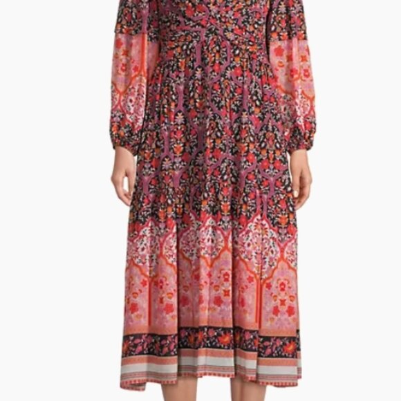 NWOT Kobi Halperin Skye Floral Border Crossover Tiered Print Midi Dress S $598 - Picture 6 of 9